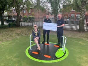 Northwich Town Mayor Jane Thomas is photographed with Alex Young (Oakmere Toyota Sales Operations Manager) and Rob McDean (Oakmere Toyota Aftersales Operations Manager).
